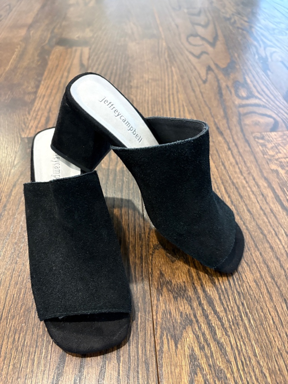 Jeffrey Campbell Woman’s Black Suede Open-Back Block Heel Mules Size 6.5